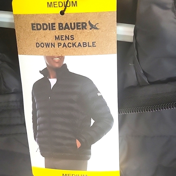 Eddie Bauer Men's Packable Down Jacket Microlight Black Medium NWT - Picture 12 of 14